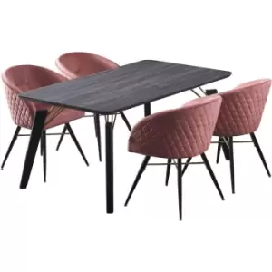 Image of 5 Pieces Life Interiors Vittorio Cosmo Dining Set - a Black Rectangular Dining Table and Set of 4 Pink Dining Chairs - Pink