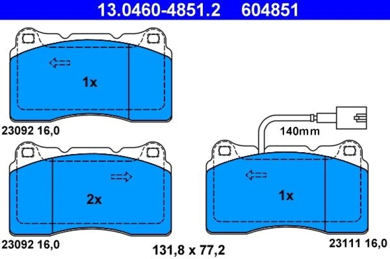 Image of ATE 13.0460-4851.2 Brake pad set incl. wear warning contact Brake Pad Set,disc brake (402)