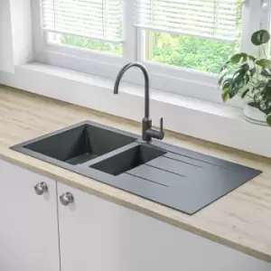 image of 1.5 Bowl Inset Grey Granite Composite Kitchen Sink - Enza Madison