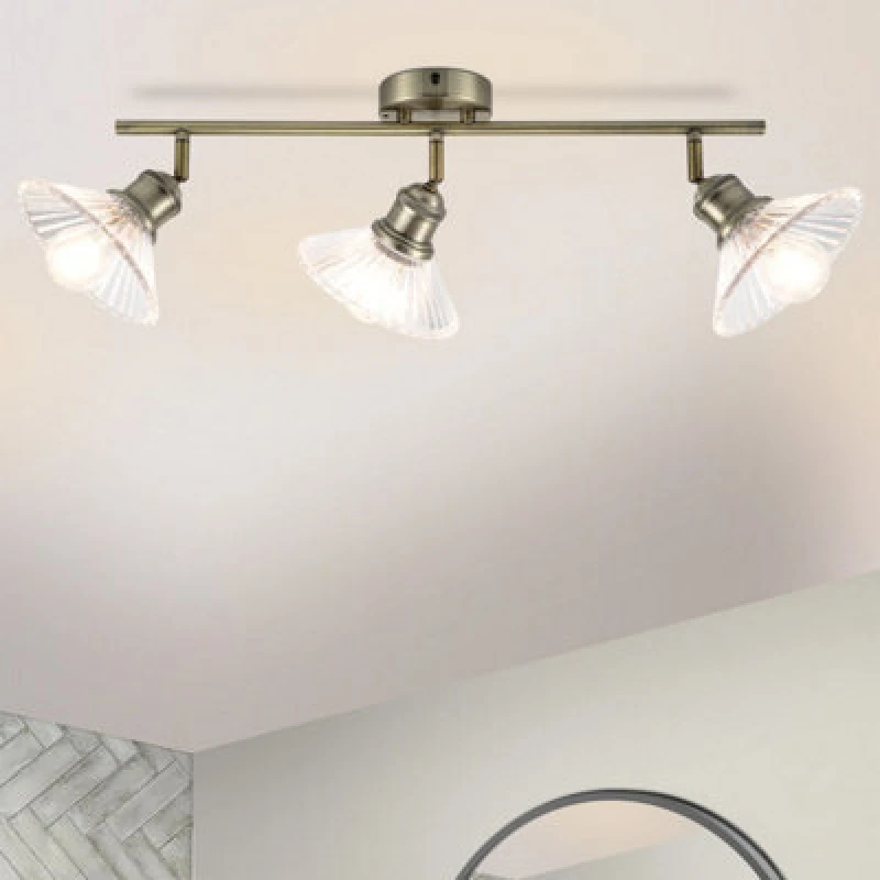 Image of Cosylyte Milan Bathroom 3 Light Modern Ribbed Glass Spotlight - Antique Brass
