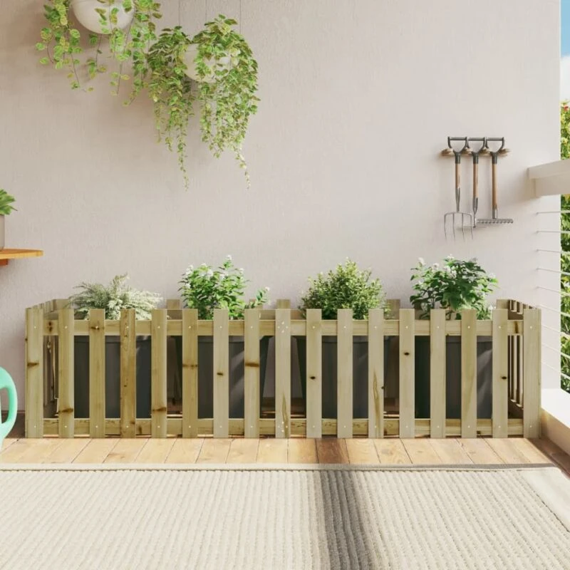 Image of vidaXL Garden Raised Bed w/ Fence Design 200x50x50cm Impregnated Wood Pine, Brown 832511
