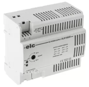 Image of ELC ALE Linear DIN Rail Power Supply 190 264V ac Input, 12 V dc, 24 V dc, 15 V dc Output, 2A 60W