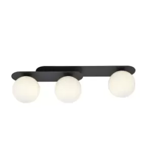 image of Plaza Black Globe Ceiling Light with White Glass Shades, 3x E14