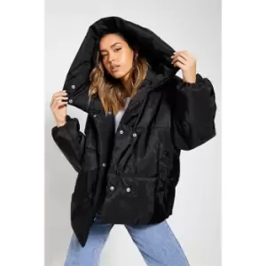 I Saw It First Funnel Neck Oversized Padded Jacket - Black