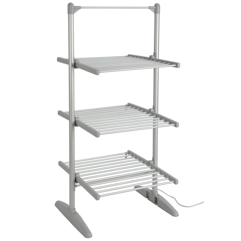 Image of Gr8 Home Large Electric Tower Clothes Airer 3 Tier Folding Heated Drying Rack Towel Dryer in Silver Silver Unisex