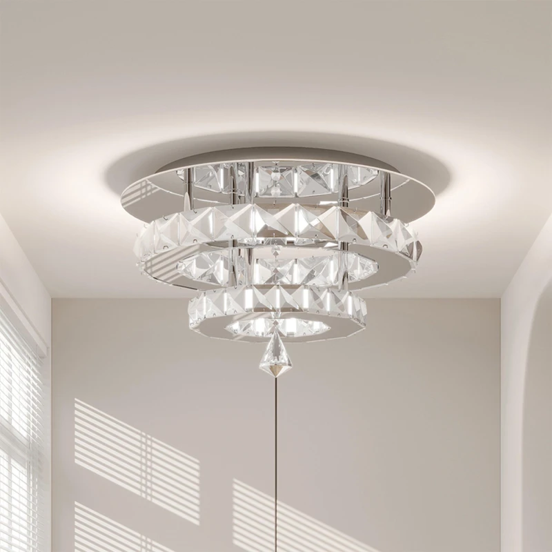 Image of Cottonfy UK 2-Tier Round Crystal LED Ceiling Light - White White M