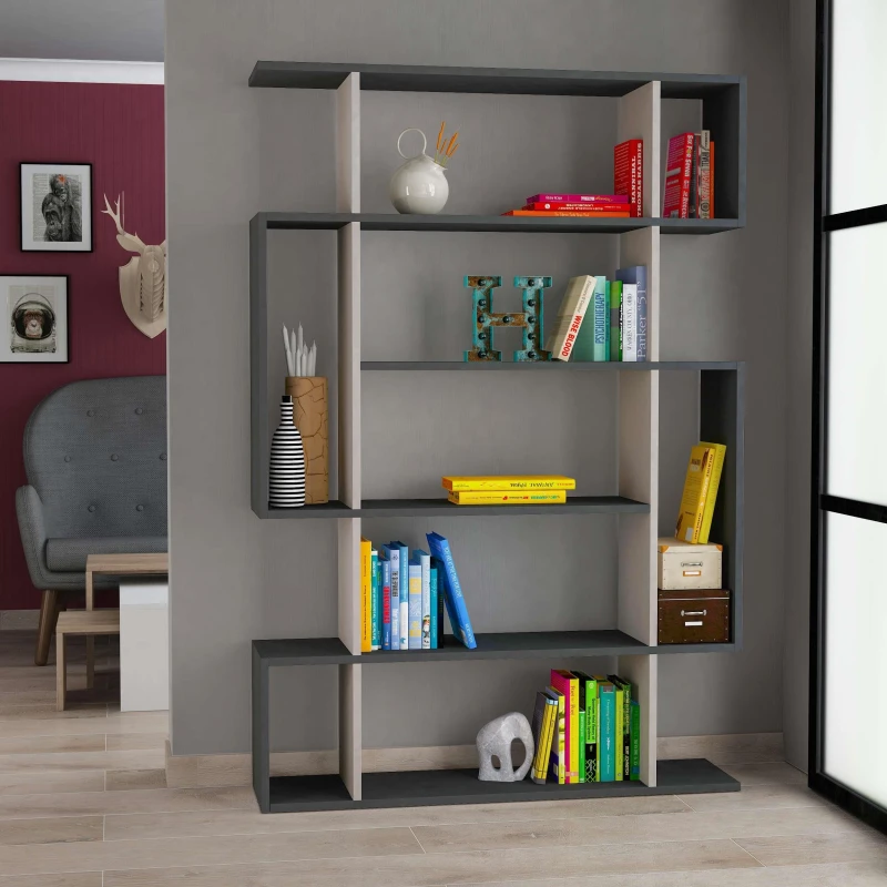 Image of DECORTIE Decortie - Mito Modern Bookcase Display Unit Tall 161cm - Anthracite Grey Mocha Grey - Mocha Grey M.KT.02.13160.5
