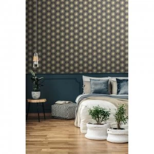 image of Sublime Gold Fire Circle Geometric Wallpaper - One size