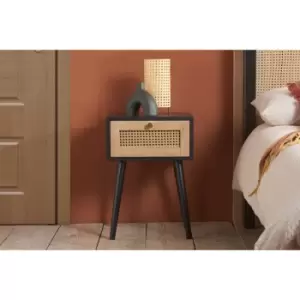 Image of Croxley 1 Drawer Rattan Bedside Black - Black