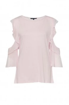 Image of French Connection Ruffle Mix Jersey Top Pastel Pink