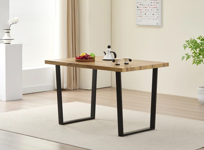 Image of Outdoor Living Colorado Oak Dining Table with Industrial Black Legs Black Unisex
