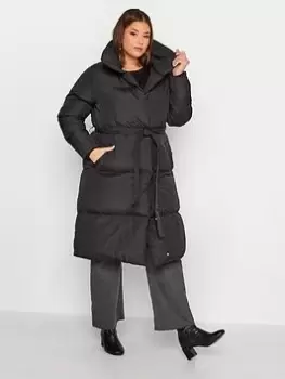 image of Yours Ladies Belted Wrap Puffer Coat - Black, Size 18, Women