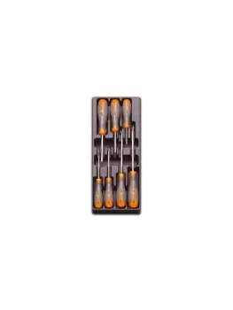 image of Beta Tools T180 7pc Flat/Phillips Screwdriver Set in Hard Tray for Roller Cabs