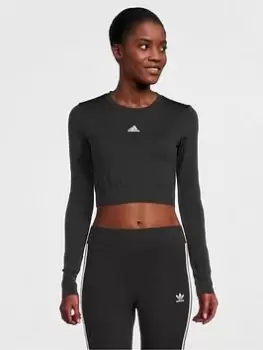 Image of adidas Knit Designed2move Training Workout Long Sleeve T-Shirt, Black/White Size M Women