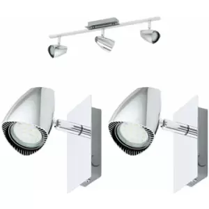 image of Ceiling Spot Light & 2x Matching Wall Lights Modern Chrome Adjustable Kitchen