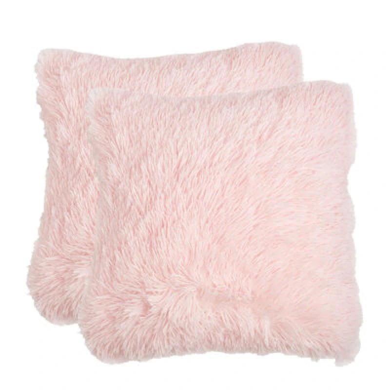 Image of OHS OHS Set of 2 Fluffy Shaggy Square Cushion Covers in Light Pink Size: 45cm x 45cm Light Pink 45cm x 45cm Unisex 5027434150243