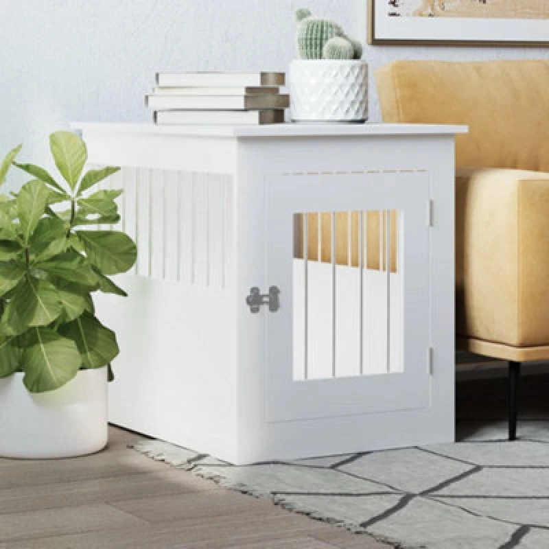 Image of vidaXL Dog Crate Furniture White 55x75x65cm Engineered Wood, White 838316