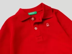 Image of Benetton, Long Sleeve Polo In Organic Cotton, taglia 62, Red, Kids