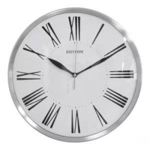 Rhythm Round Wall Clock Silver Silent Movement Roman Dial