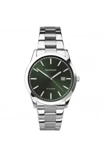 image of Taylor 41mm Silver Watch Round Case Green Dial