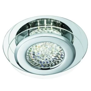 Image of LED Round Flush Ceiling Light Chrome with Crystal Glass Centre