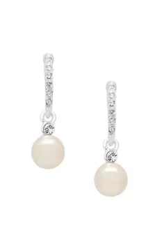 image of Silver Crystal Pearl Drop Earrings