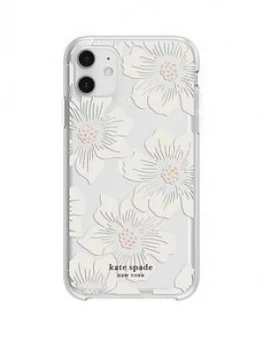 image of Kate Spade New York New York Protective Hardshell Case For iPhone 11 - Hollyhock Floral Clear/Cream With Stones