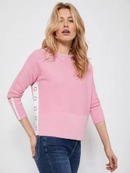 image of Mint Velvet Cotton Stitch Button Jumper - Pink