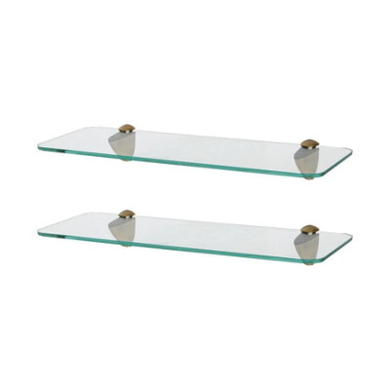 Image of Harbour Housewares 2X Rounded Floating Glass Shelves - 40Cm - Gold Brackets - Bathroom Shower Storage Vanity Display Unit Shelf