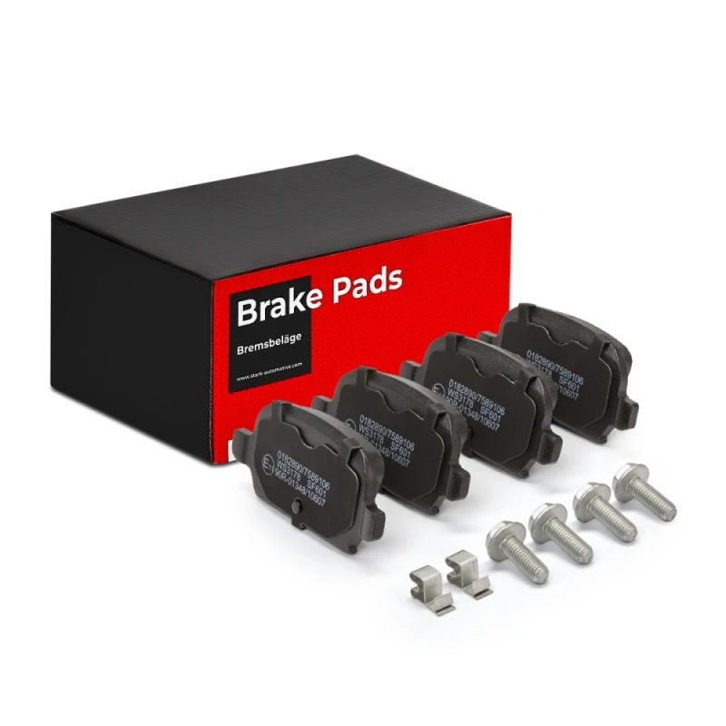 Image of STARK SKBP-0010439 Brake pad set Rear Axle, excl. wear warning contact, with anti-squeak plate Brake Pad Set,disc brake (402)