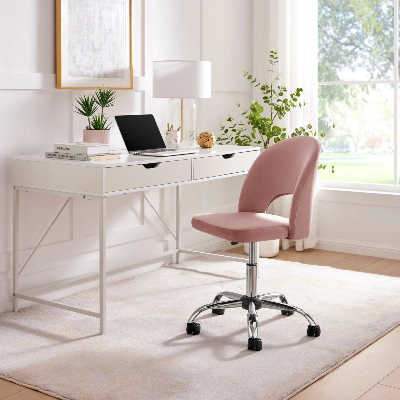 Image of FurnitureboxUK FurnitureboxUK Chicago Velvet Office Chair in Pink Pink One Size Unisex 5056657198688