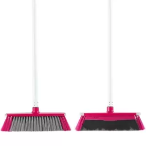 image of Kleeneze 2 in 1 Broom 130cm Handle - White/Pink