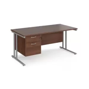 image of Office Desk Rectangular Desk 1600mm With Pedestal Walnut Top With Silver Frame 800mm Depth Maestro 25 MC16P2SW