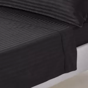 Image of Black Egyptian Cotton Satin Stripe Flat Sheet 330 Thread Count, Double - Black - Black - Homescapes
