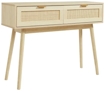 Image of Light Rattan 2 Drawer Console Table - Light Wood