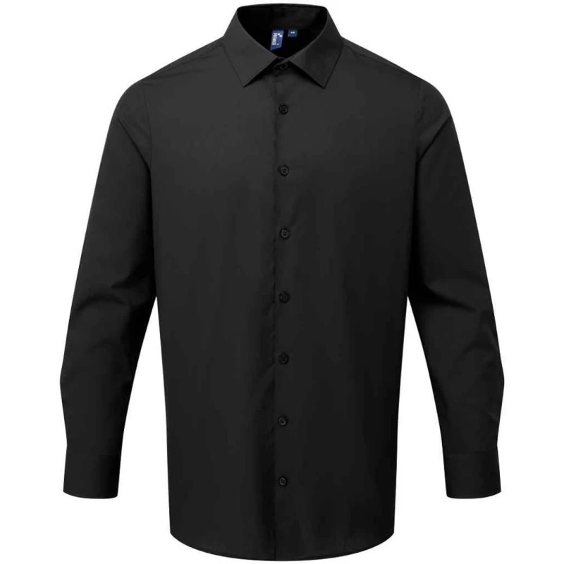 Image of Premier Premier Men Recyclight Poplin Long-Sleeved Shirt in Black Size: Small Black S Male 5063703135504