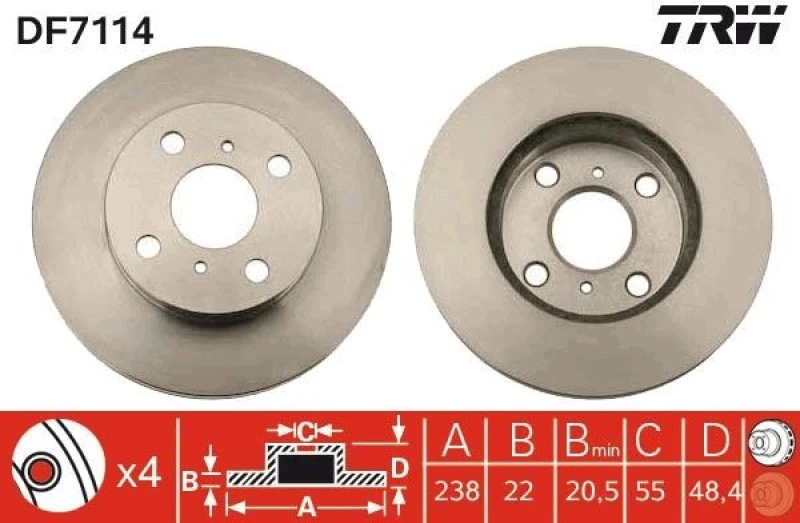 Image of TRW DF7114 Brake disc Vented, Painted Brake Disc (82)