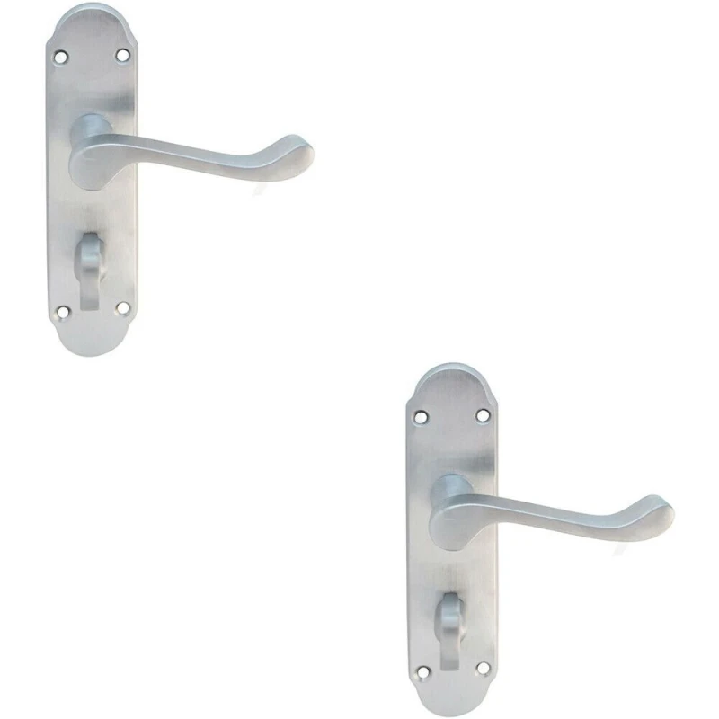 Image of Loops 2x PAIR Victorian Upturned Handle on Bahtroom Backplate 170 x 42mm Satin Chrome Multi