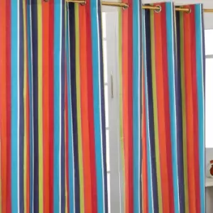 Image of Homescapes - homecapes Multi Stripes Ready Made Eyelet Curtain Pair, 137 x 228cm Drop - Multi Colour
