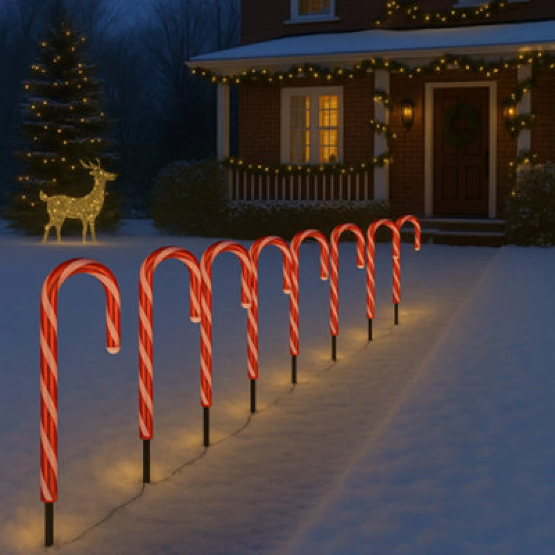 Image of Valiant Valiant Christmas Candy Cane Pathway Lights - 8 Pack Battery Powered Red One Size Unisex 5031300099673