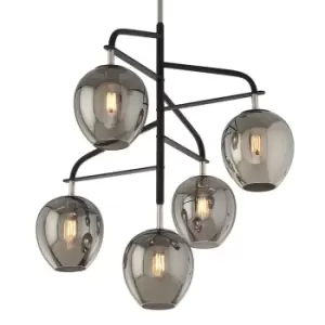 image of Odyssey 5 Light Pendant Large Carbide Black & Polished Nickel, Glass