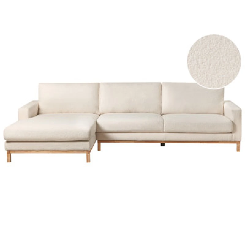 Image of Beliani Corner Sofa 4 Seater Siggard Boucle White Right Hand