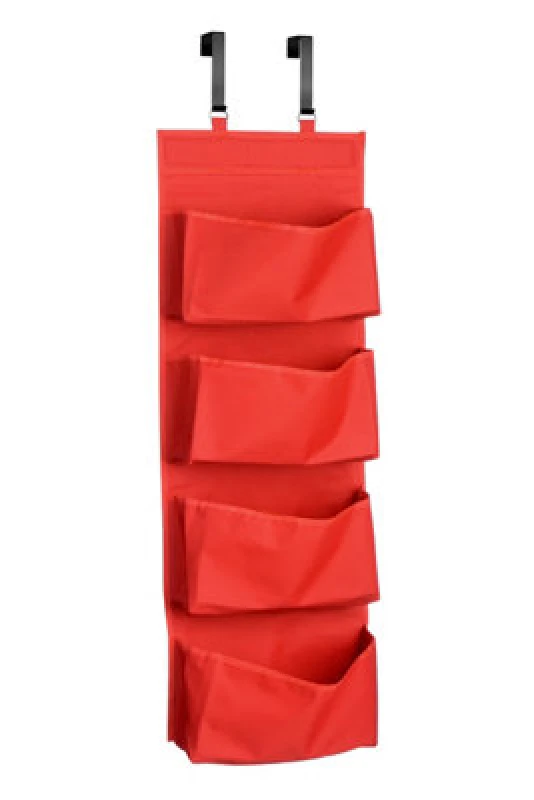 Image of Orsina Over Door Hanging Organiser In Red, 4-Tier Fabric Storage With Durable Metal Hooks, Space-Saving Organizer