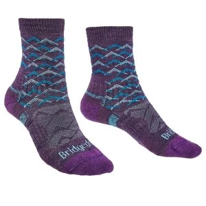 Image of Bridgedale HIKE Lightweight Merino Performance Ankle Pattern Womens - Large Purple / Aqua