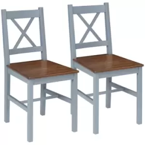 image of HOMCOM Pine Wood Kitchen Dining Chairs Set Of 2 - Grey