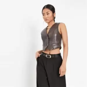 image of Missguided Leather Waistcoat - Brown