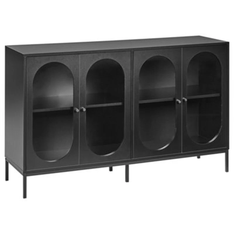 Image of Beliani Glass Display Sideboard Langford 137cm Black