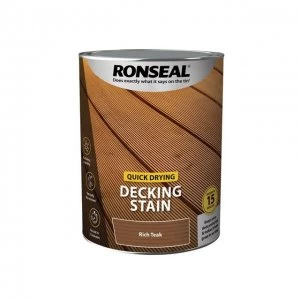 image of Ronseal Quick Drying Decking Stain Rich Teak 5 litre