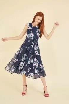 Navy Watercolour Floral Skater Dress