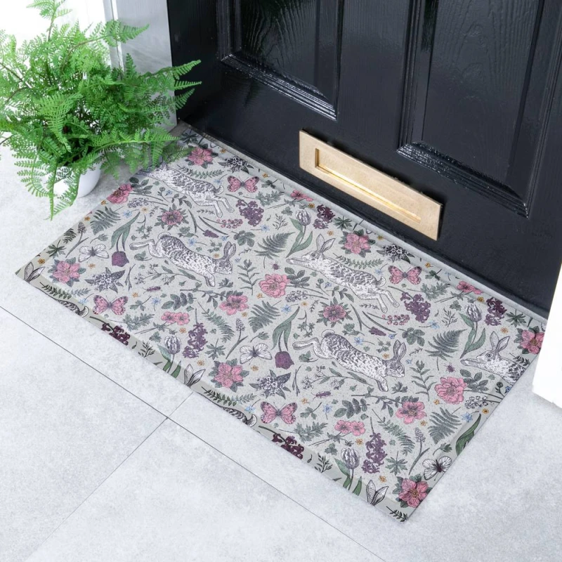 Image of Artsy Mats Hare Wildflowers Doormat Size: 60cm x 90cm Multicolor Unisex 60cm x 90 cm